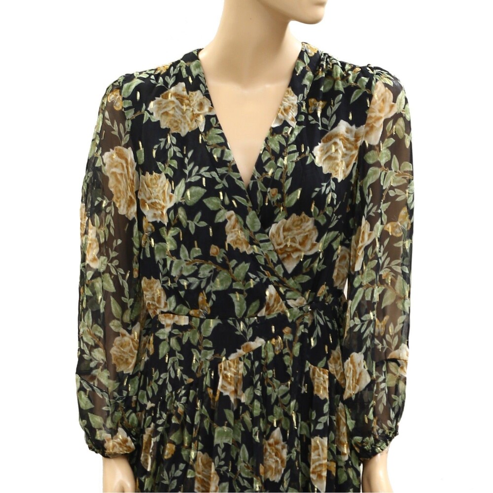 Anthropologie Black Floral Maxi Dress with Mustard Roses - Picture 7 of 11